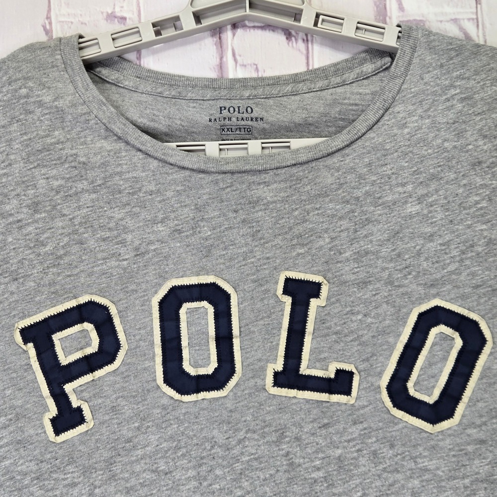 Polo Ralph Lauren T-Shirt Gray Applique Stitched Logo Graphic Tee Mens Size XXL - Picture 2 of 11